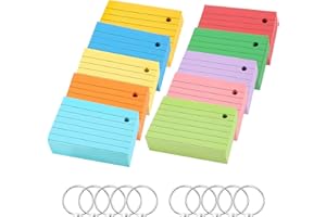 PYRRHONIAN 1000 Flash Cards A8, 7,4 x 5,1 cm Hoja de Revisión Tarjetas Índice Líneas Papel 150 g/m² con 10 anillos de encuadernación para notas de aprendizaje en movimiento, escuela, oficina, casa (10 colores)