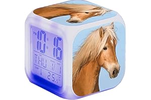 RAILONCH Sveglia con animali e cavalli, sveglia digitale con illuminazione a LED, con luce notturna, visualizzazione del tempo, regalo di compleanno per bambini (10)