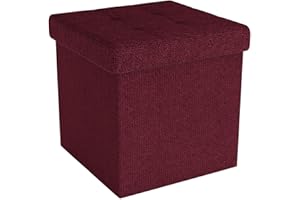 INTIRILIFE Pouf Pieghevole 30x30x30 cm in Rosso Ciliegia - Cubo Sedile con vano portaoggetti e Rivestimento in Tessuto con cavità - Cubo Sedile Contenitore poggiapiedi Contenitore Pouf pettorale