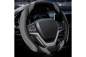 YGYQZ Steering Wheel Cover - Car Wheel Cover Leather, Sportage Universal Size M 37-38cm /14.5-15inch, Anti-slip, Breathable, Grey