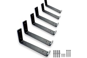 MKGT 6 Pcs Heavy Duty Shelf Brackets for Scaffold Board Shelving - Shelves Support Industrial Rustic Style (Raw Steel, 225mm UP)