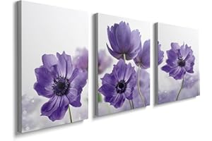 PRINFANTASY Canvas Art Wall Decor for Bedroom Purple Flower Bloom Close Up Pictures Prints on Canvas Wall Decoration for Bedroom Simple Life Modern Minimalism Artwork Framed Wall Art 3 Piece Poster Frame, YH1207