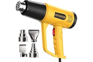 JFTOOIS Heat Gun for Vinyl Wrap,Shrink Tubing,Paint,Epoxy Resin,Candle Making,Adjustable Temperature (Yellow, Two-Gear Button Temperature Control)