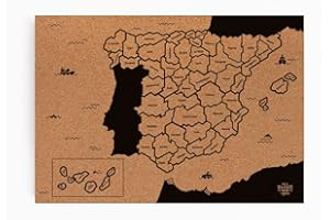 RASCA VIAJEROS Mapa de corcho de España, Negro, 40x60