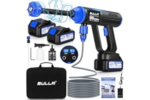 BULLA Cordless Pressure Washer, 6 in 1 Portable Power Washer, Battery Pressure Washer with 10M Hose and Aviation Tool Box, Cordless Power Washer for Cleaning Cars, Gardens, Terraces