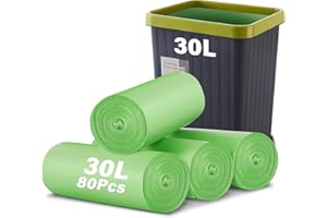 KOMABLEN 80 Sac Poubelle 30l, 4 Rouleaux Sac Amidon de Maïs, Résistant Sacs Poubelle, Vert Sacs Poubelle pour Salon, Aliments, Salle de Bain, Ménages(60x70cm)