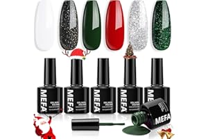 ‎MEFA MEFA UV Nagellack Weihnachten 6 Farben Rot Weiß Grün Schwarz Glitzer Farben 7 ML Soak Off UV LED Gel Nagellack Schellack Set für Gelnägel Nail Art Kit Maniküre Nageldesign Nägel Selber Machen