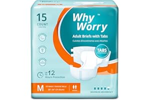 WHYWORRY Couches Adultes pour Incontinence Grave, Changes Complets pour Homme et Femme, Culotte Absorbante Jetables pour Fuite Urinaire, Contrôle des Odeurs, Unisexe, Taille M, 15 Unités