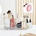 BULLA Makeup Organiser, 360 Rotating Makeup Organiser, Rotating Compartment 2 In 1 Cosmetic Storage, Makeup Organizer Storage Is Perfect for Dresser, Bathroom, Bedroom (Crystal Clear)
