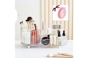 JVISION Make Up Organizer, Schminktisch Organizer 360° Drehbar und Fach 2-in-1, Kosmetik Organizer für Schminktisch, Bad, Makeup Organizers, Badezimmer Organizer, Skincare Organizer (Kristallklar)