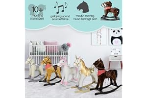 Infantastic® Schaukelpferd - ab 1 Jahr, mit Soundeffekten, Kuschelweich, Holz, Plüsch, für Kinder, Designwahl - Schaukeltier, Schaukelspielzeug (Rosanes Einhorn)