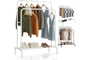 EveryKip® Burro Ropa | Perchero de Ropa Resistente Blanco | 110X150X54Cm | Con Soporte para Zapatos | Fácil Montaje | Organizador Colgador Para Ropa Doble