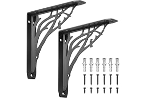 KEBITEDAMAI 2 Pz Reggimensola Nere, Staffe a L, Staffe per Mensole Pesanti Vintage, Supporto Staffa Mensola, Supporto Reggi Mensola da Muro, Staffa per Mensola Angolari Metallo Legno Mensola, 200x200x40 mm