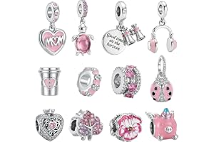 HOWAB Set med 12 berlocker för Pandora-armband: 12 berlocker och pärlor för kvinnor, smycken i silver och rosa, Y2k-accessoar