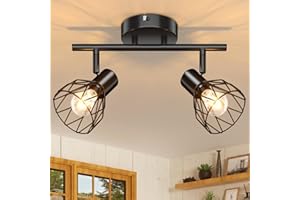 Kimjo Black Ceiling Light Adjustable - Kitchen Light Fittings Ceiling Black Spot Light Bar E14 Wire Cage - Industrial Ceiling Light Kitchen Spot Bar Lighting - Wall Spotlight for Living Room