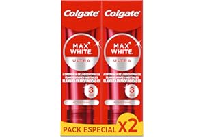 COLGATE Max White Ultra Active Foam Pasta de Dientes Blanqueadora con Flúor, Pack 2x75ml, Dentífrico Blanqueador Seguro con el Esmalte, Elimina Manchas Profundas*