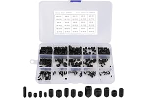 Tunejoy 300 Pièces Vis Sans Tête Hexagonale Vis à Tête Conique M2.5 M3 M4 M5 M6 M8 Assortiment à Six Pans Creux en Acier avec Clé Allen pour Poignées de Porte Noir