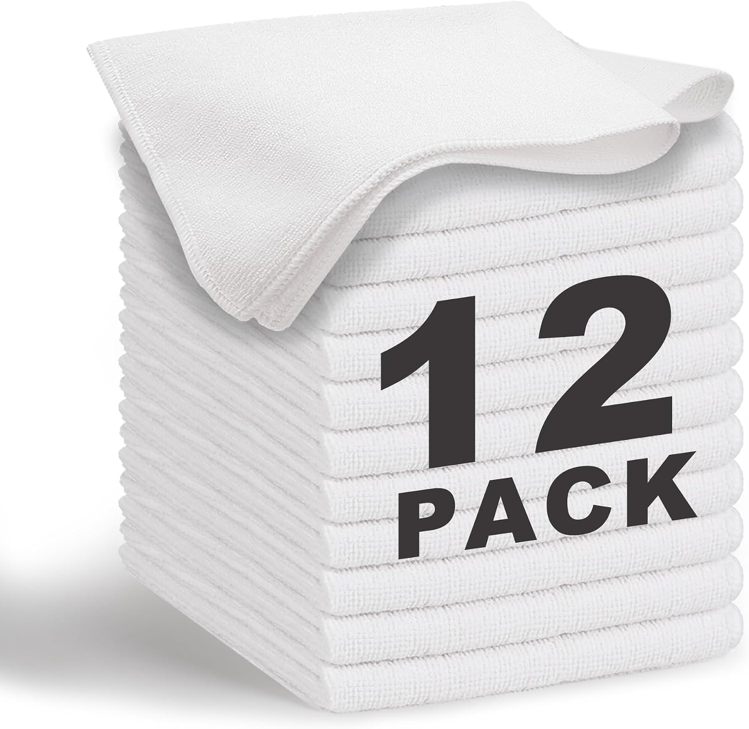 WEAWE 12 Paños de Bayeta Microfibra (30,5 x 30,5 cm), Suaves, Absorbentes, Reutilizables Multiusos Limpieza Cocina, Coche, Cristales, Balletas Microfibra (Blanco)