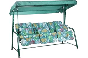 Alfresia Turin 3-Seater Reclining Swing Seat – Multipurpose Garden Sofa into Sunbed, Steel Green Frame, Polyester Canopy, Weather Resistant, Outdoor Classic Cushions Included in Choice of Colours