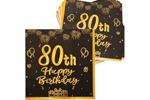 SZSMART Happy Birthday Black and Gold Napkins, 48pcs Party Napkins, Birthday Napkins Happy Birthday Decorations Paper Tissues for Men,Women Birthday Party Supplies Table Decoration (80th)