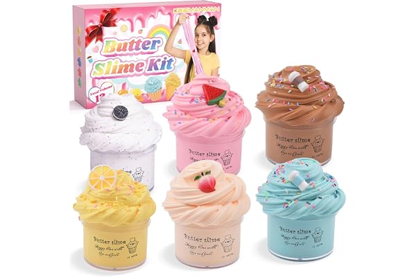 Kit de Slime Beurre 6 Pièces pour Enfants – Slime Parfumé DIY pour Filles & Garçons 3 4 5 6 7 8 9 10 11 12 Ans – Cadeau d'anniversaire Mignon, Préppy, Fête & Remplissage de Chaussettes