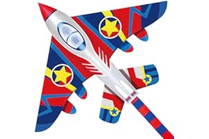 HONBO HUGE Fighter Plane Kite for Kids and Adults- 58"Wide with long tail- Easy Flyer - Kit Line and Swivel Included- Good for beach kite for children