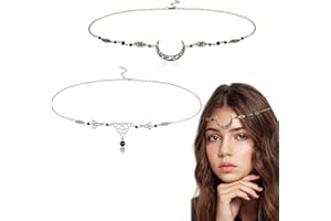 HIFOT 2pcs Bohemia Moon Head Chain, Elf Tiara Vintage Crystal Headpiece, Elf Headband Hair Accesories for Women and Girls, Head Jewellery for Women Prom Cosplay Party Tiara