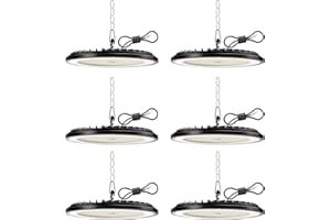 NFOIEIS 6PCS UFO LED Lámpara de Alta Bahía 200W, 30000LM Superbrillantes Focos Led Interior Techo, 6000K Blanco Frío Iluminación de Almacén, IP65 Impermeable Lampara Industrial para Garaje Fábrica Taller