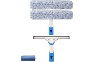 Mitclear Limpiacristales Profesional(25cm), Limpiador de Ventanas de Acero INOX con Escobilla de Silicona & Paños de Microfibra, Kit Limpiacristales para Ducha Cristal Espejo Puerta Coche