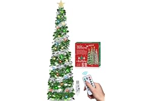 HMASYO Albero di Natale Artificiale a Paillettes 180cm con 100 Luci a LED Timer e Telecomando, Montaggio Istantaneo, Alimentazione USB - Decorazione per Interni Casa, Appartamento, Veranda, Feste