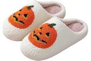 Kashyke Halloween Pumpkin Slippers, Women's Plush Slippers Halloween Shoes Orange Fluffy Winter Comfortable Slippers Plush Slippers House Slippers