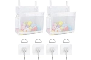 ADORILA 2 Pack Mesh Bath Toys Organizer, Kids Bathroom Toy Storage Holder with Hooks, Bottom Zipper Toy Bag for Bathtub (White)