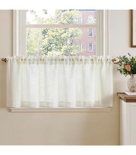 Tenda Corta Rustica Per Cucina – Beige, 150x30 Cm, In Voile Trasparente Con Pizzo All'uncinetto - 2