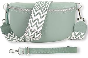 Blade Bauchtasche Damen Echtleder, stylische Gürteltasche Damen mit 2 gemusterten und Leder abnehmbaren & verstellbaren Breiten Gürteln, Crossbody Bag Damen, Hochwertige Brusttasche für Frauen