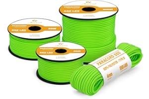 Abma Cord Paracord 4mm 30m Corda Paracord 550 Tipo III 7 Fili per All'aperto, Sopravvivenza, Campeggio, Fai Da Te - Max. 250 kg - Neon Verde