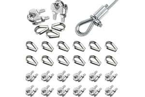 Prmape 24 Piezas Abrazaderas de Cable 2mm, 12pcs Abrazadera de Cuerda de Alambre+12pcs Dedal de Cuerda de Alambre, Tensor Cable Acero M2 para Cable de Cuerda 2mm