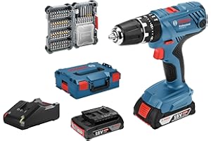 Bosch Professional 18V System perceuse-visseuse à percussion sans-fil GSB 18V-21 (avec 2 batteries 2,0 Ah, set d’accessoires 40 pièces, L-BOXX) - Set Amazon Exclusive