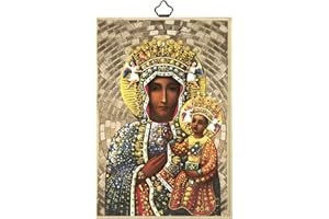 F.LLI BONELLA Bracia Bonella | Święty obraz na drewnie MDF osiki 8 mm z mozaiką ze złotej folii Matki Bożej Częstochowej z modlitwą z tyłu 10 x 15 cm | Made in Italy