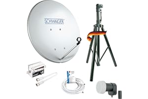 SCHWAIGER SATSET440 - Impianto satellitare digitale singolo, LNB, 10 m, satellitare, treppiede, antenna satellitare, antenna satellitare, in acciaio, 40 cm, accessori di montaggio inclusi