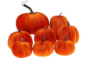 Gresorth 8pcs Dimensioni Assortite Falso Fatto a mano Arancione Velluto Zucche Artificiale Caduta Vendemmia Halloween Decorazione Casa Colonica