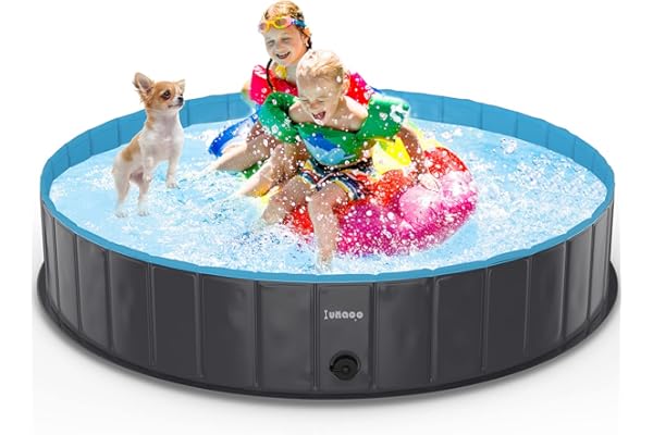 lunaoo Piscine pour Chien Pliable, PVC Chien Piscine Baignoire Bassin, Piscines pour Animaux Extérieur Bassin pour Grands Petits Chiens, Bleu Clair, 160 x 30 cm