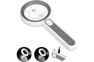 TECHSHARE Lupa con luz, Lupa de Lectura 6X Recargable iluminada, Lupa de Mano Ligera para Leer, Monedas, Sellos, Letra pequeña, degeneración Macular, Ancianos y niños