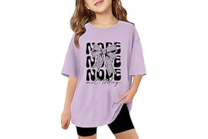 VUNCIO Kids Short Sleeve T Shirts Girls Round Neck Summer Teenage Girls Tshirts Fashion Graphic Cartoon Cute Casual Jogging Athletic School Children Tunic Tops Age 3-13 Years