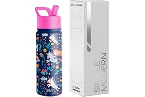 Simple Modern Borracia con Cannuccia per Bambini | Borraccia Acciaio Inossidabile Isolato Riutilizzabile per Bambina e Bambini e scuola | Summit | 530ml | Unicorn Rainbows