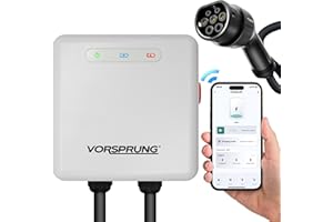 Smart EV Charger Wall Box Type 2 7.4kW 32Amp Nano by Vorsprung with Smart App WiFi Bluetooth Fast Charge 5.2m Cable EV charging Point Easy to Install Earthing Protection Electric Cars White