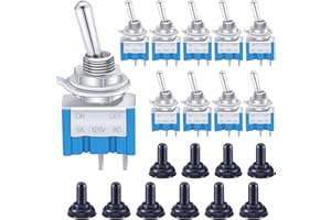Taiss 10 pezzi Mini Interruttore a levetta ON/Off 2 Posizioni 2 Pin SPST Metallo Interruttore a Bilanciere a levetta 6A 125V AC Blu con Cappuccio Impermeabile per Automobile,casa mts-101-MZ