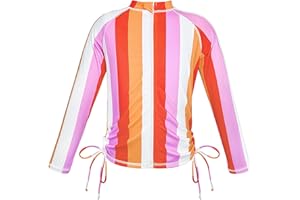 SHEKINI Girl's Zipper Rash Guard Shirt Sun Protective Long Sleeve Swimsuit Top