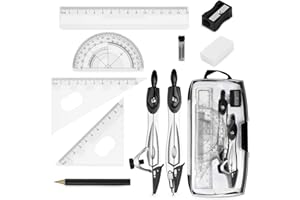 GALAMAX 10pcs Maths Set, Protractor And Compass Set, Geometry Sets for Secondary School Ruler Set For Drafting And Drawing Including Rulers Pencil Eraser Sharpener Storage Case School Supplies