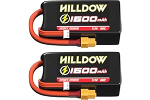 HILLDOW 3S Lipo Battery 1600mah 11.1V 100C Softcase Short Battery with XT60 Plug Lipo Batteries for 1:14 RC Car Truck Helicopter Airplane Rock Crawler Airplane Helicopter (2 Packs)