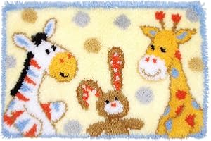 ROCKY&CHAO Myriad Choices Kit de tapis 60 x 40 cm avec crochet à loquet Bricolage pour adultes Décoration d'intérieur Dessin animé girafe et lapin, pour décoration d'intérieur (MD-006)